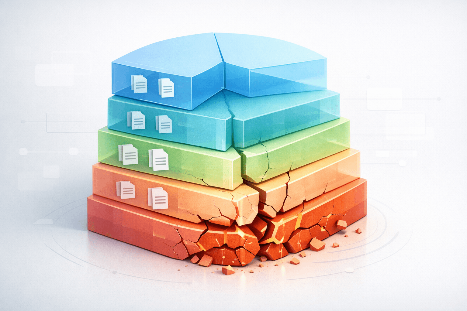 Layered, colourful blocks stacked like a pyramid, suggesting different layers of an investment product and risk.