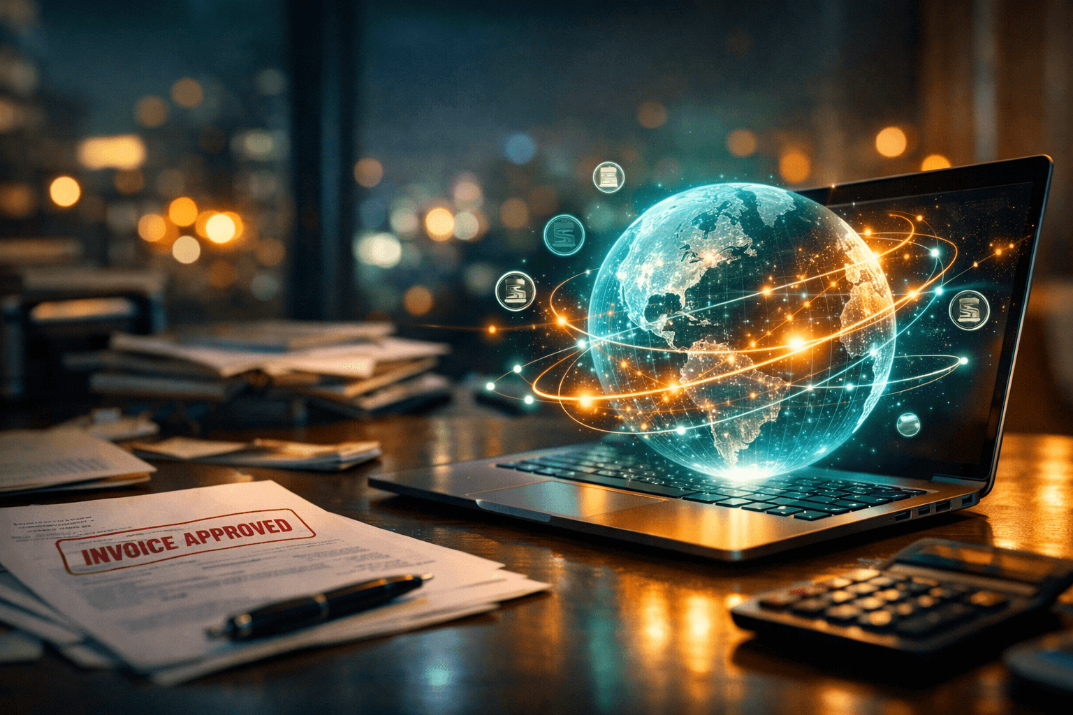Digital globe showing stablecoin cross-border payment network connections between international business partners