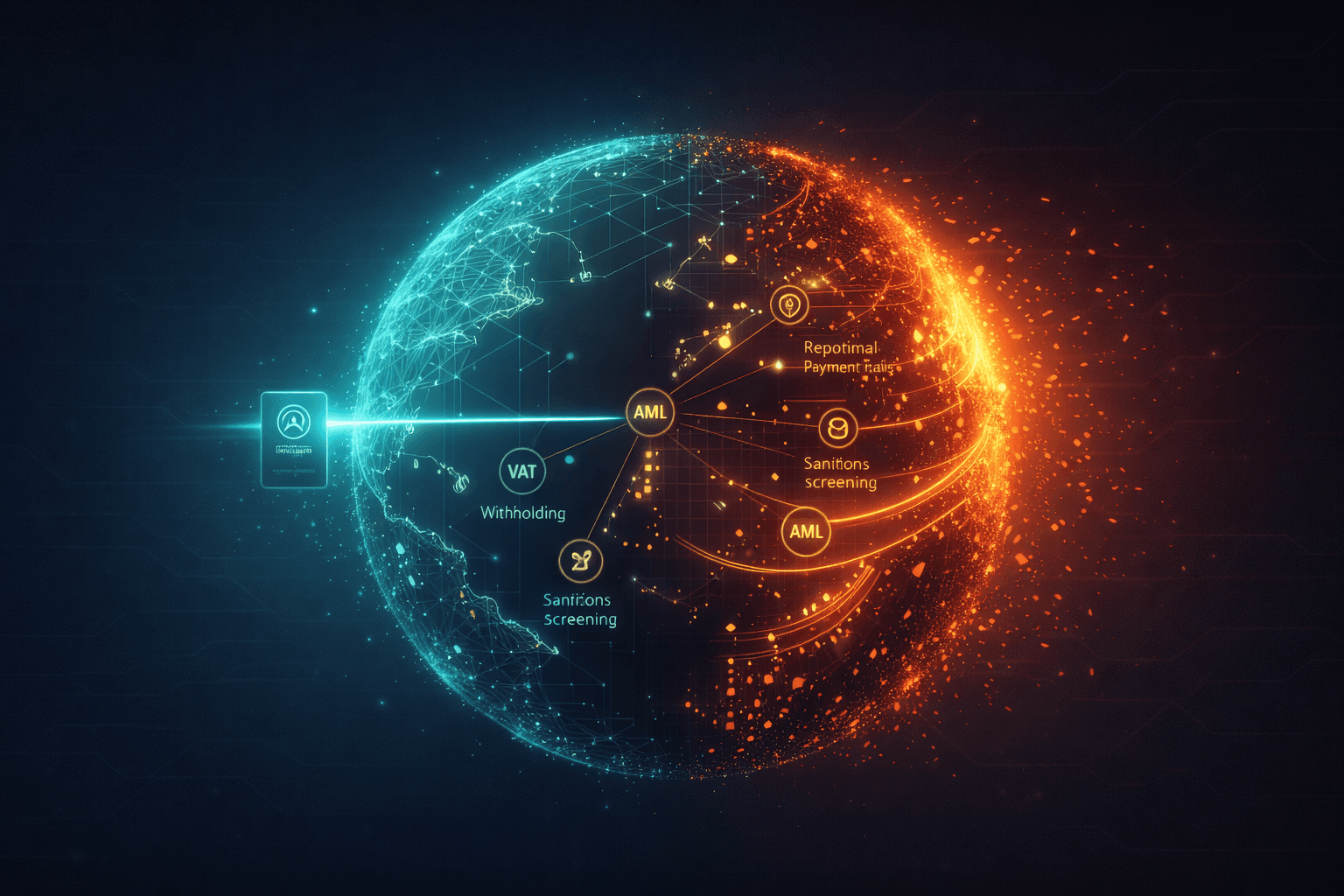 Glowing digital globe representing global fintech M&A connections and cross-border payment infrastructure