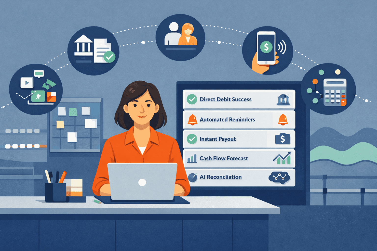 Swim school owner using fintech payment software to manage family enrolments and billing