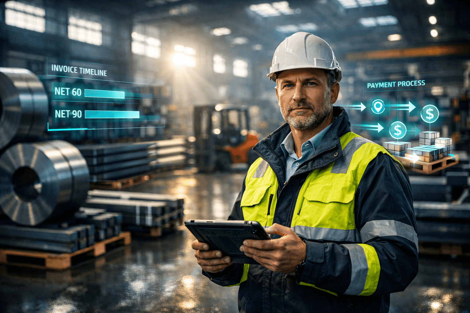 Supply chain payments technology used by steel distribution business owner