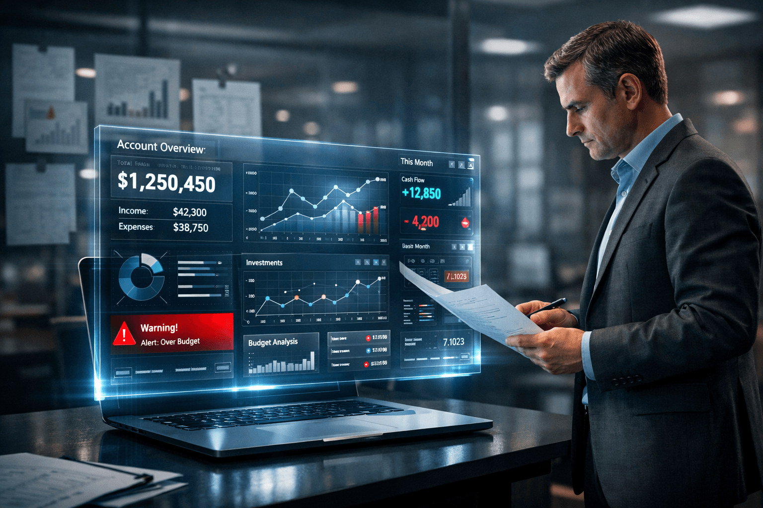 AI fintech tools dashboard on laptop screen