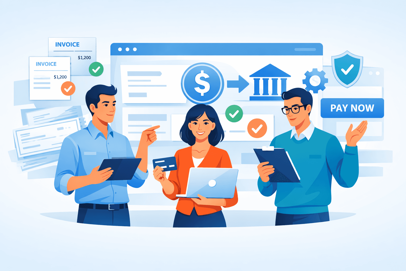 B2B payment automation dashboard replacing paper checks and manual invoicing in a finance operations team