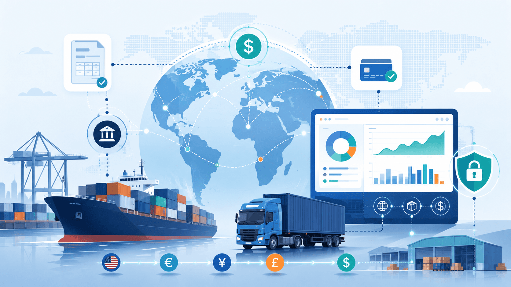 Embedded supply chain finance dashboard showing real-time cross-border settlemen