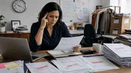 SME owner reviewing overdue invoices and the hidden costs of late B2B payments