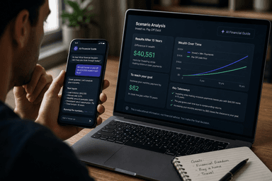 AI financial guidance helping a person reason through a money decision in a fintech app