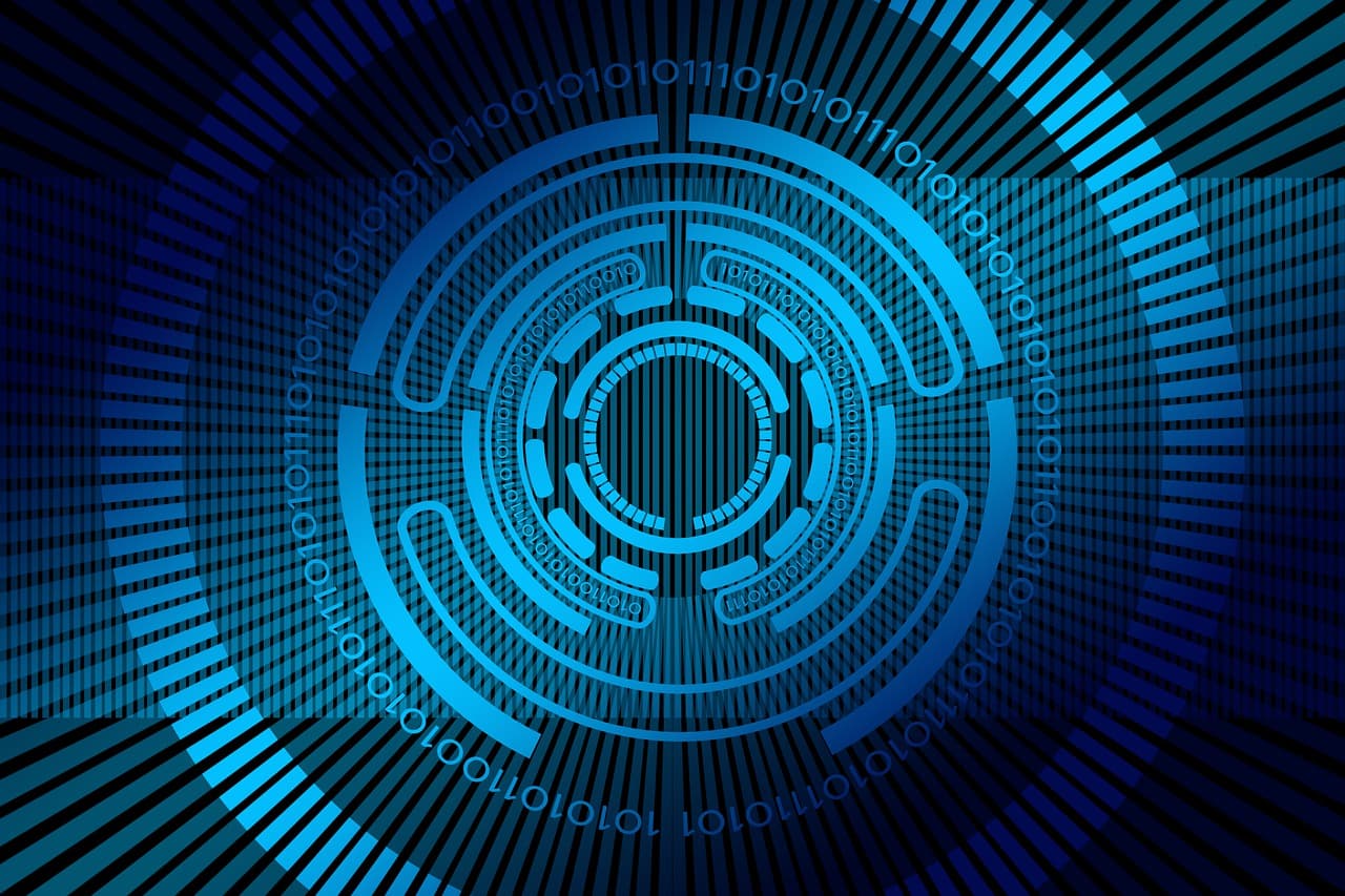 Digital network and binary data representing AI fraud detection technology