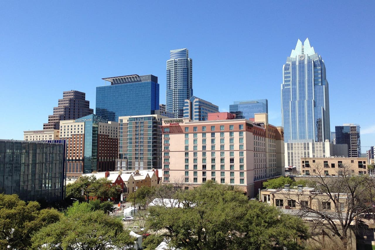 Downtown Austin office towers, home city of digital banking provider Q2 Holdings