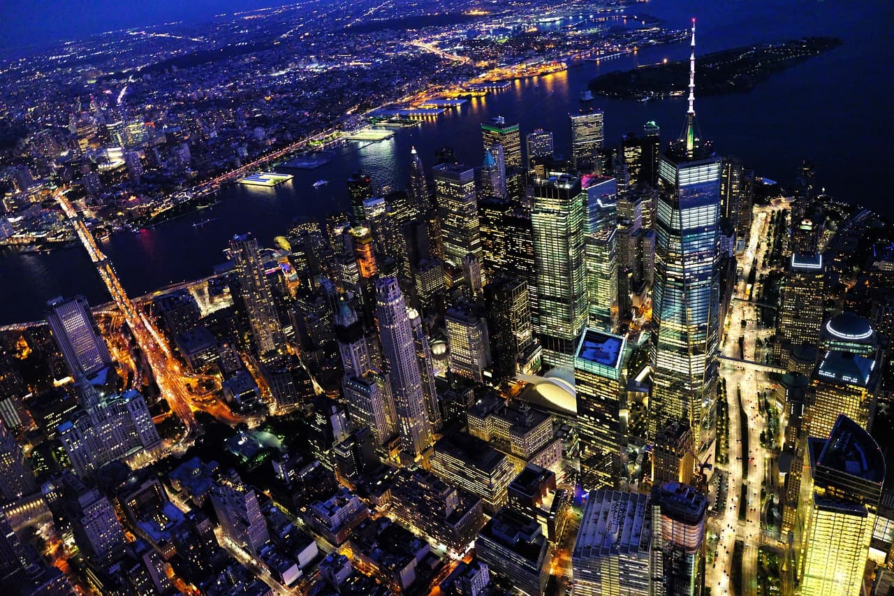New York financial district at night, home of onchain credit firm Birch Hill
