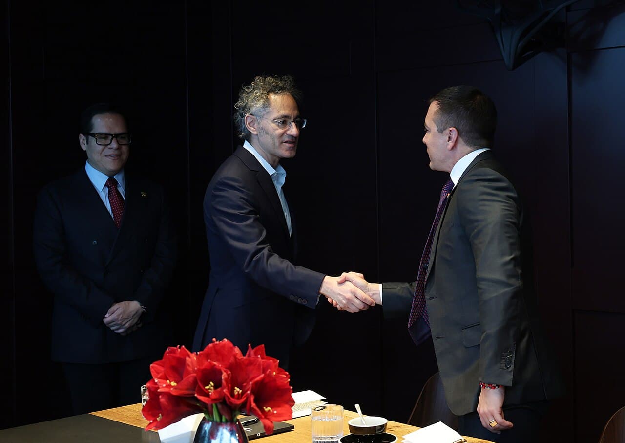 Palantir chief executive Alex Karp at Davos, whose company signed the Customers Bank Palantir onboarding deal